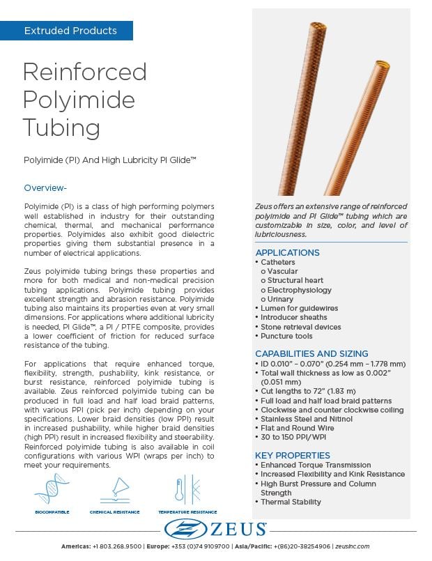 Reinforced Polyimide Tubing Product Sheet